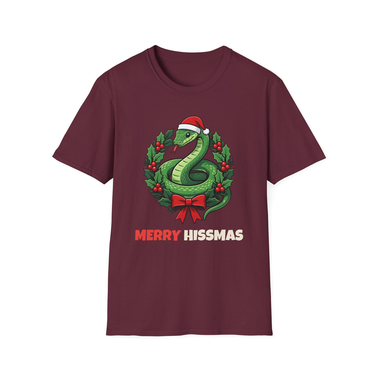 Merry Hissmas Christmas t-shirt in Maroon, front view