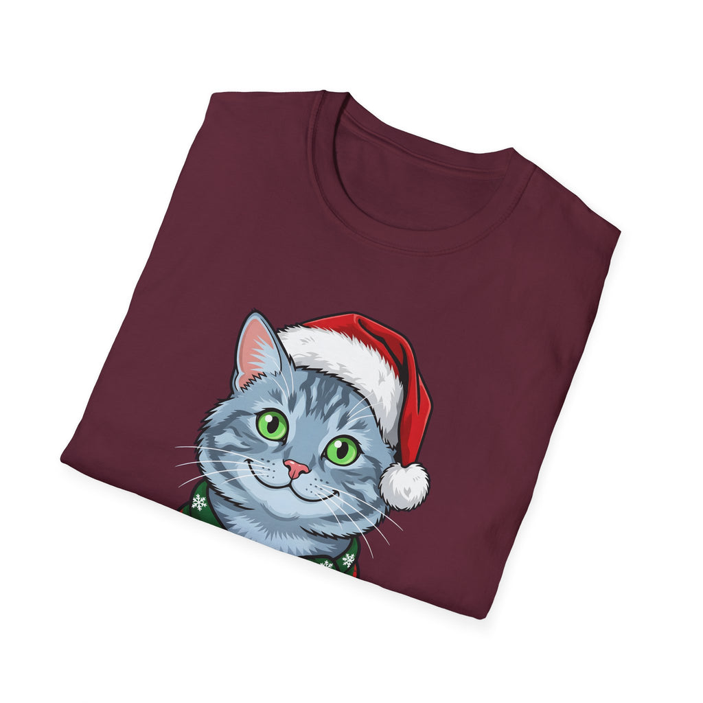 Merry Whiskers Gray Cat Christmas t-shirt, product photo 15