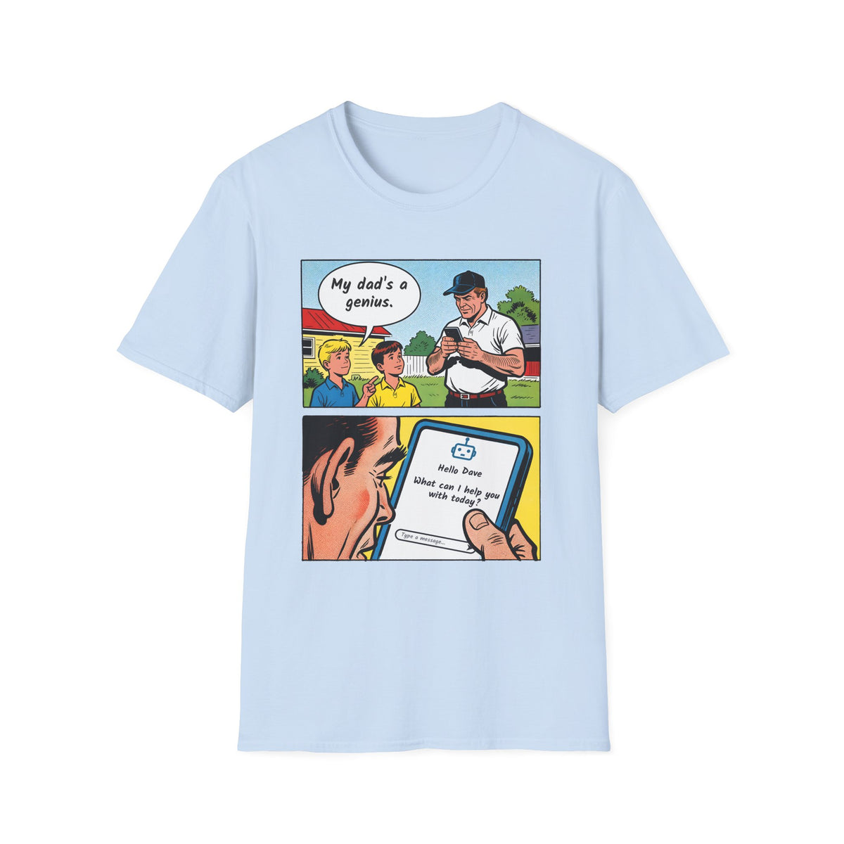 Personalized My Dad's a Genius t-shirt in Light Blue, front view