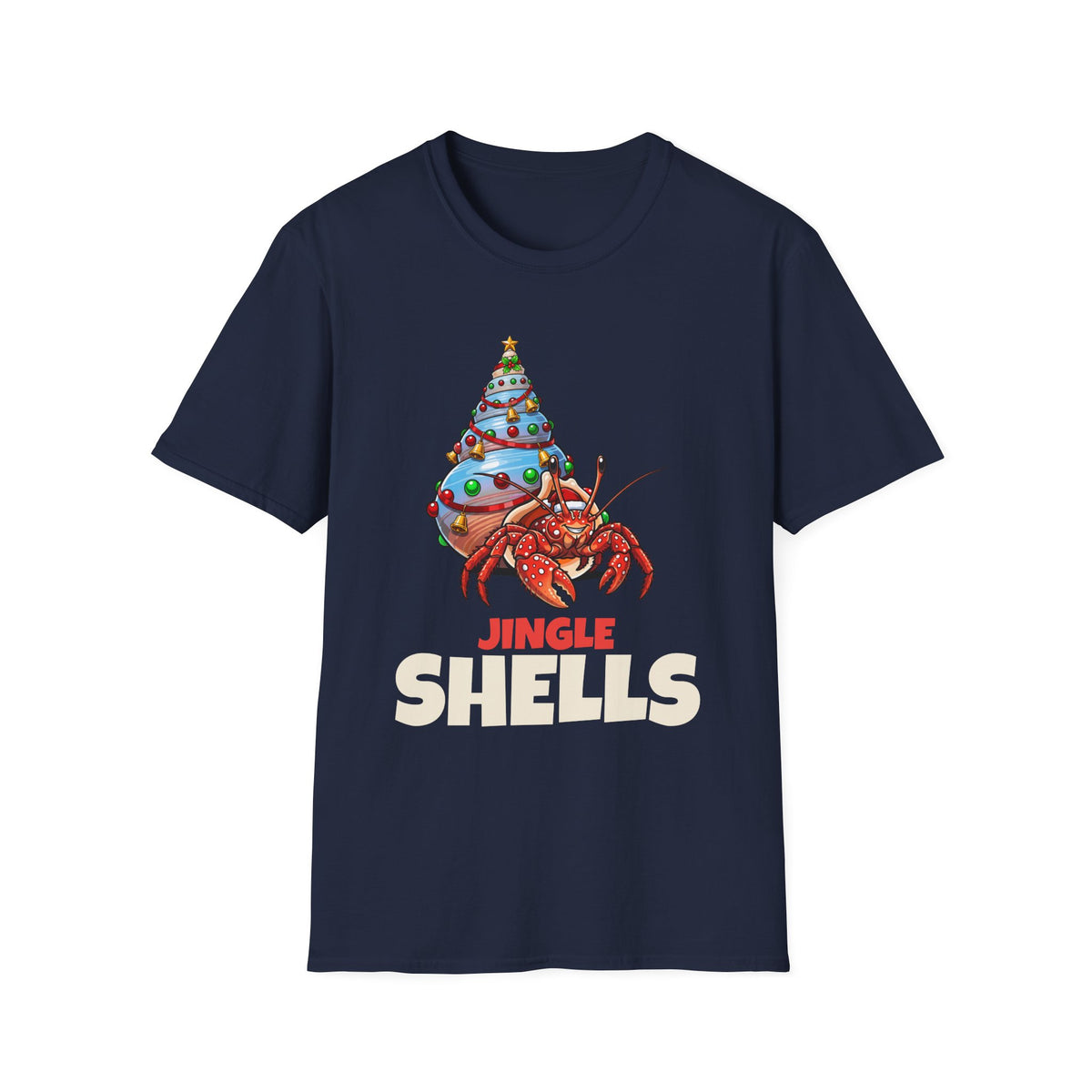 Jingle Shells Christmas t-shirt in Navy, front view