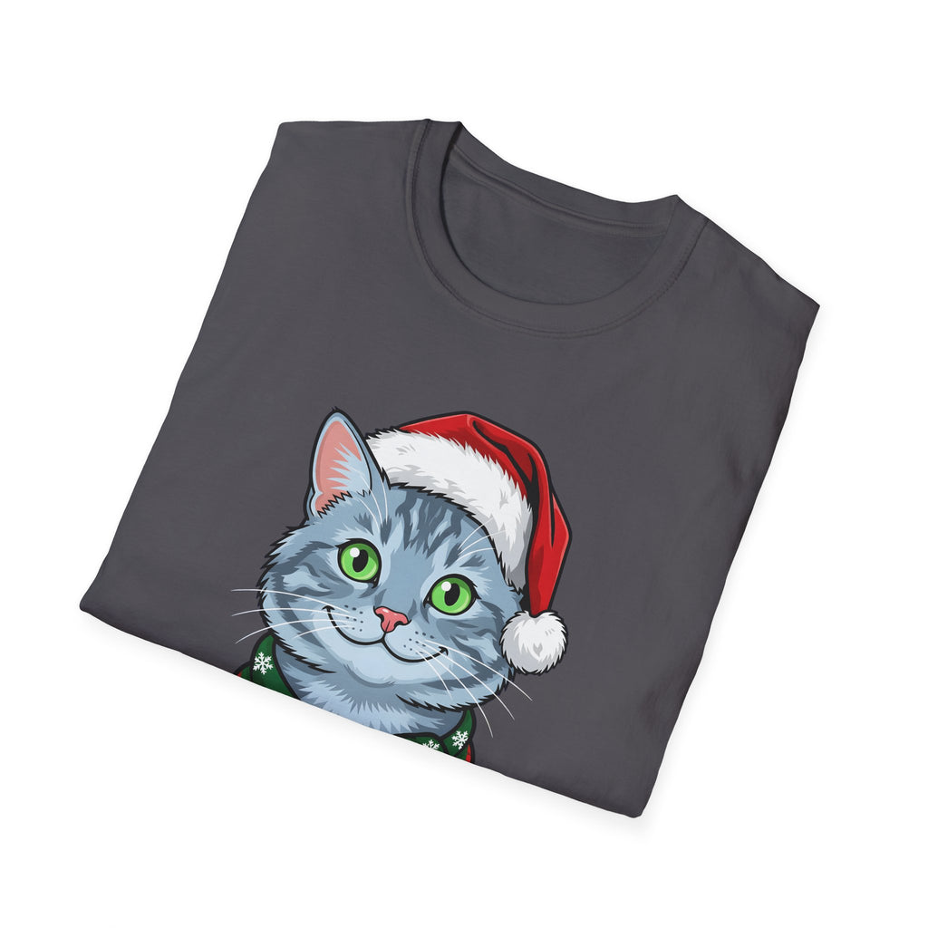 Merry Whiskers Gray Cat Christmas t-shirt, product photo 27