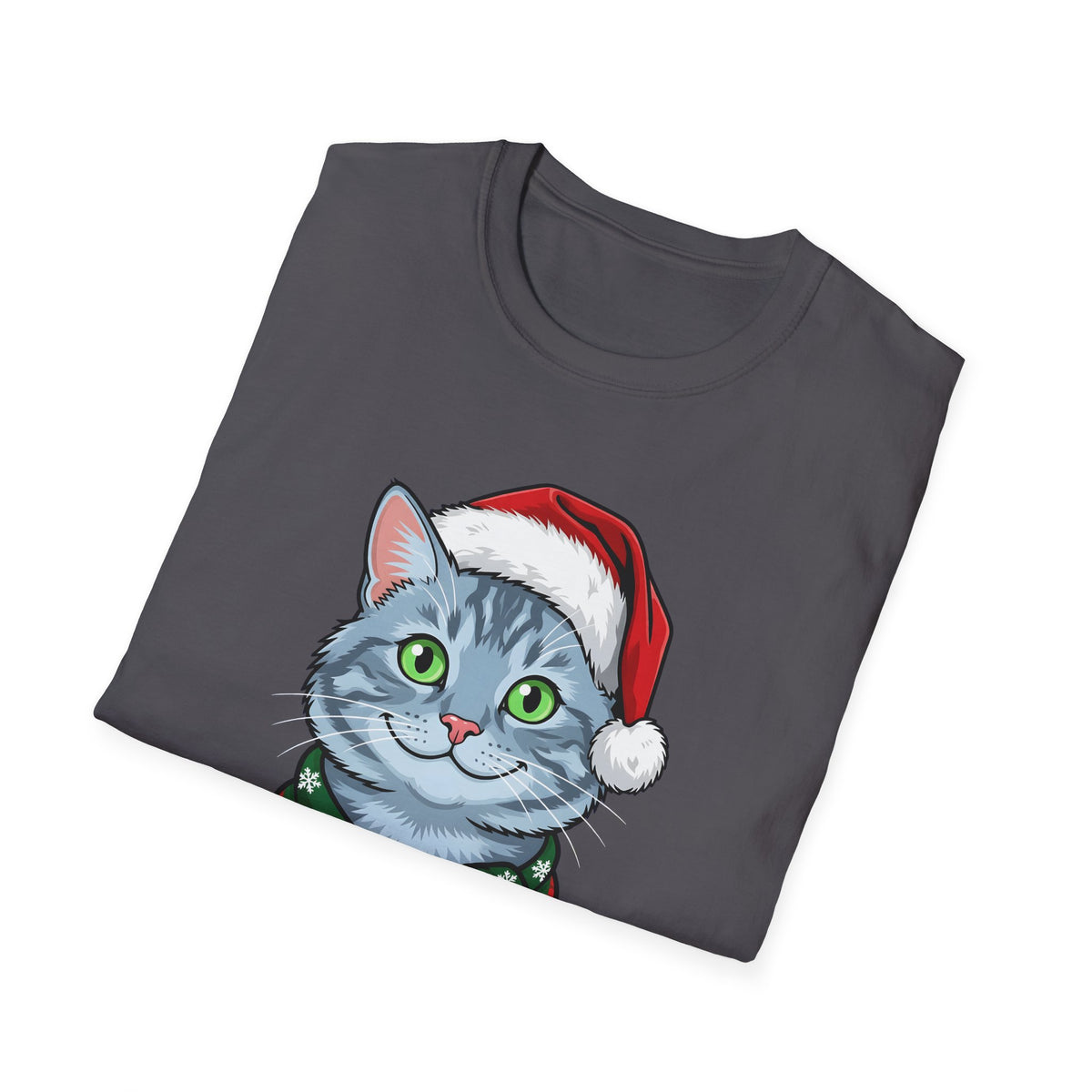 Merry Whiskers Gray Cat Christmas t-shirt, product photo 27