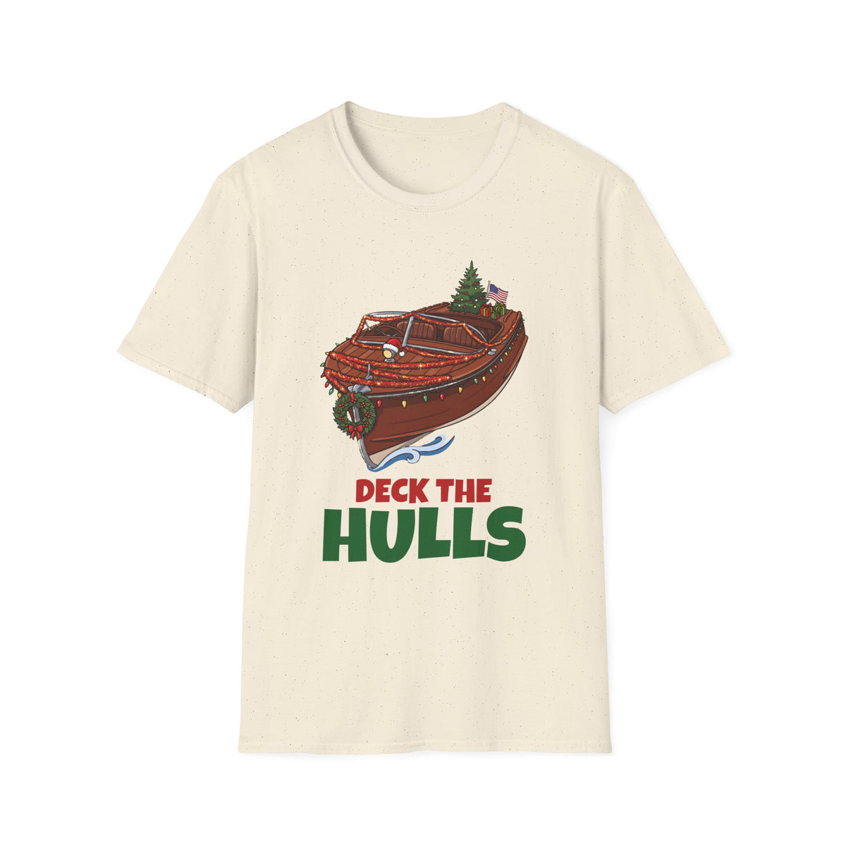 Deck the Hulls Christmas t-shirt in Natural, front view