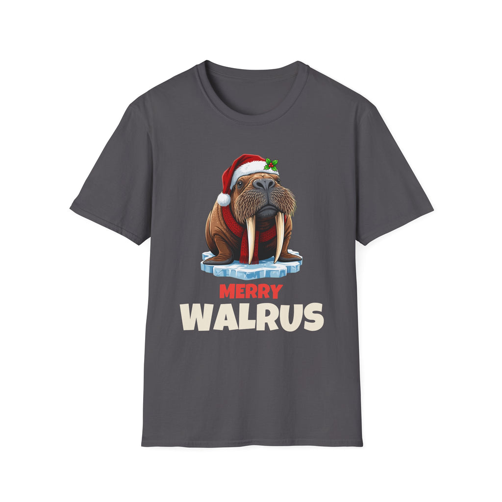 Merry Walrus Christmas t-shirt in Charcoal, front view
