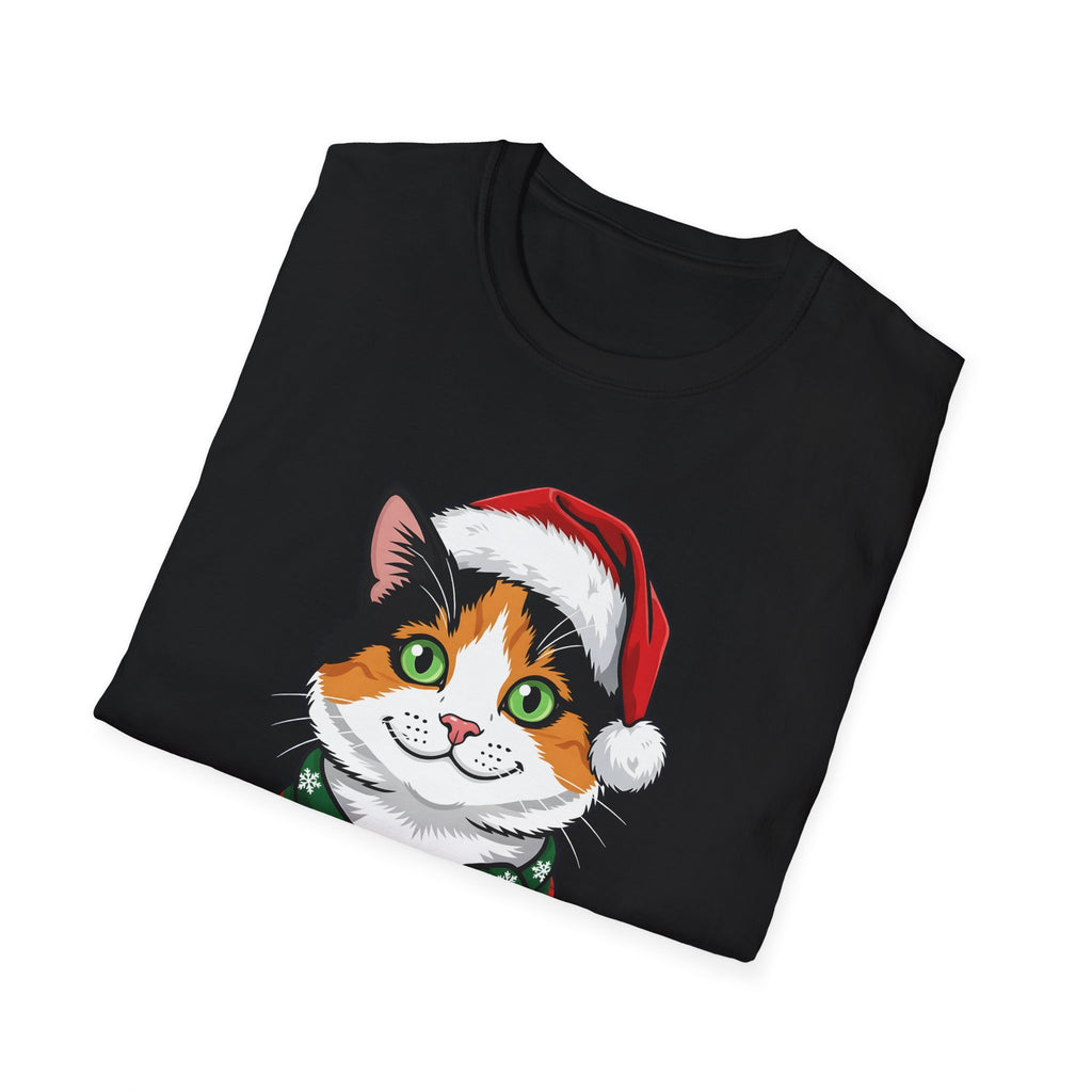 Merry Whiskers Calico Cat Christmas t-shirt, product photo 3