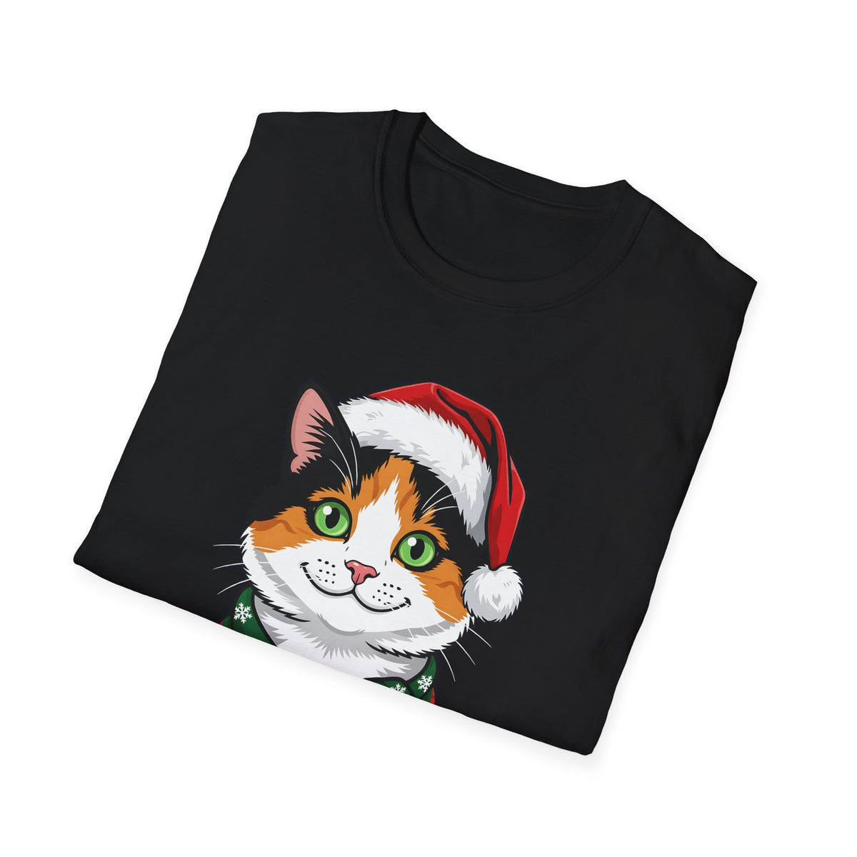 Merry Whiskers Calico Cat Christmas t-shirt, product photo 3