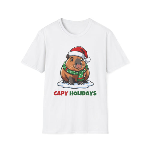 Capy Holidays Christmas t-shirt in White, front view