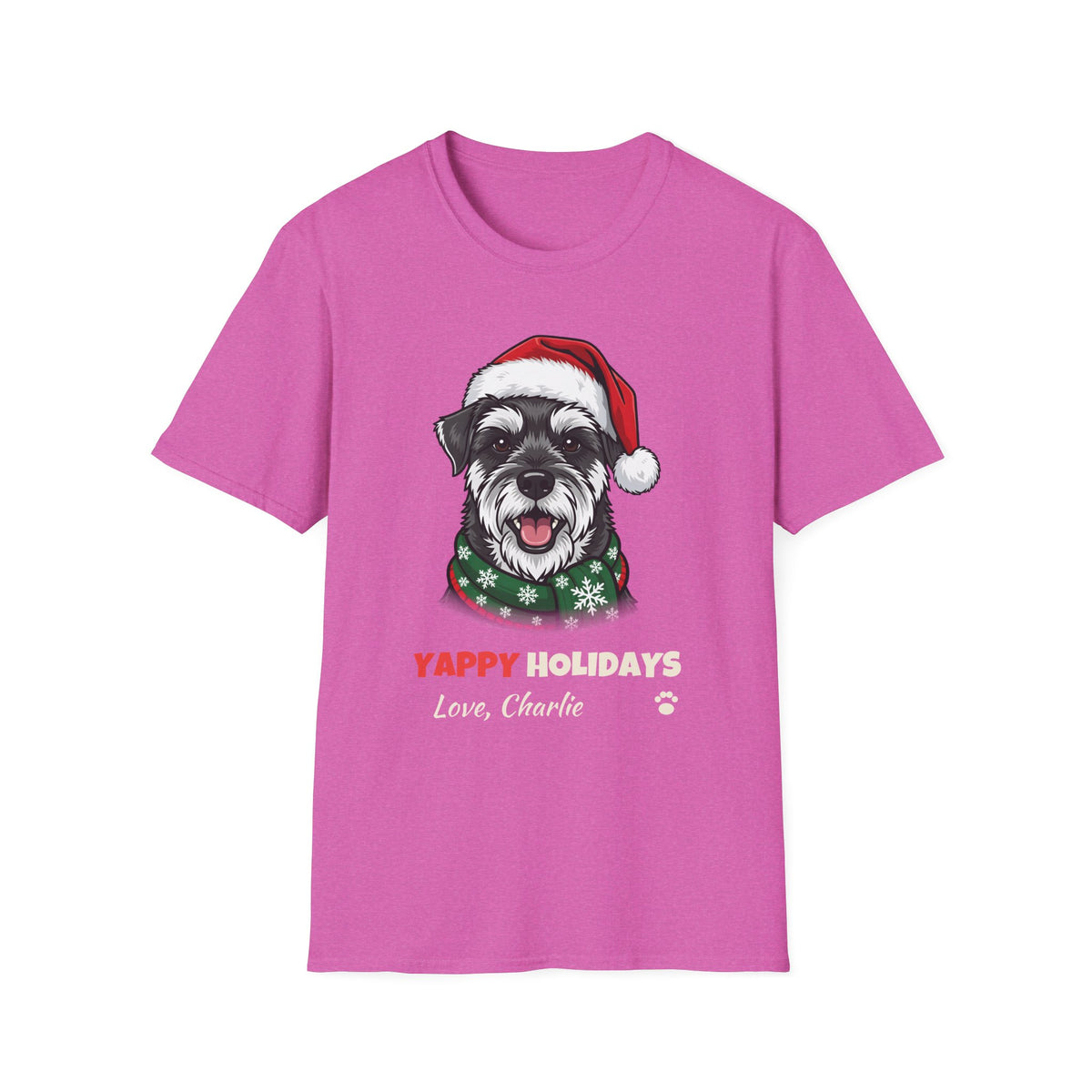 Yappy Holidays Miniature Schnauzer Christmas t-shirt in Heather Berry, front view