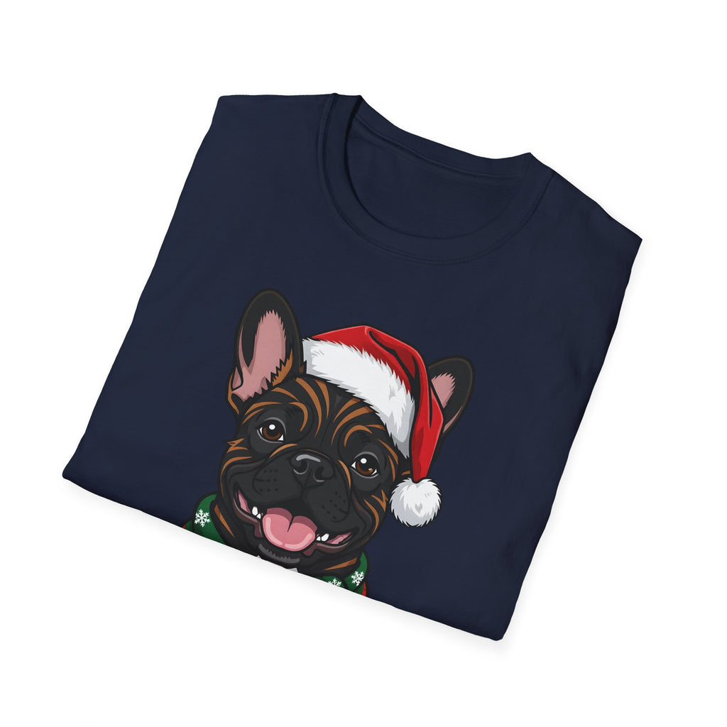Merry Woofmas Brindle French Bulldog Christmas t-shirt, product photo 3