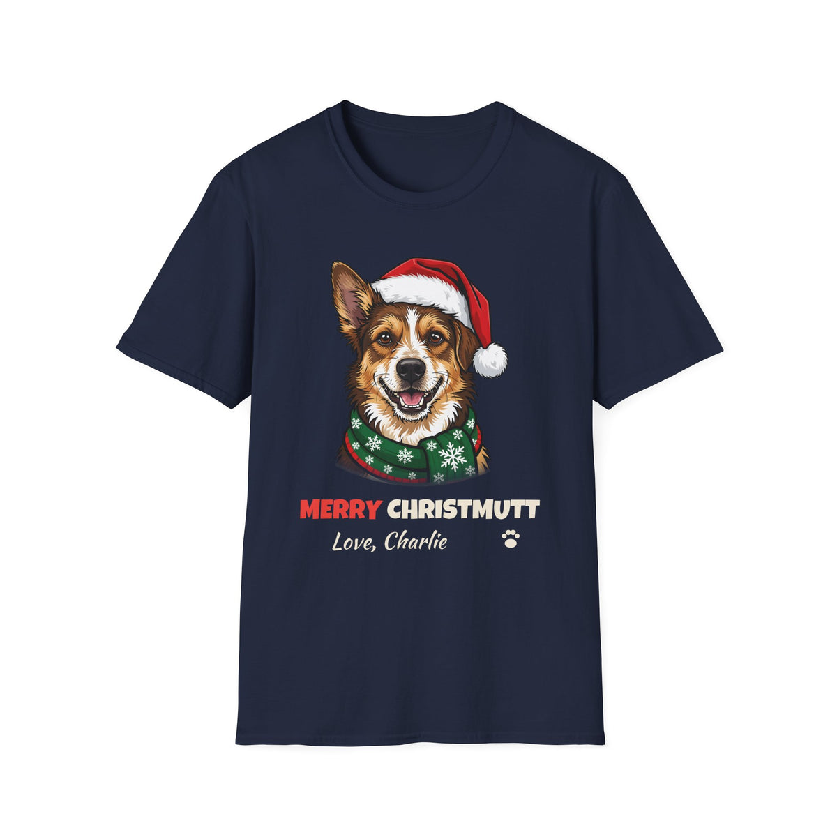 Merry Christmutt Mixed Breed Christmas t-shirt in Navy, front view