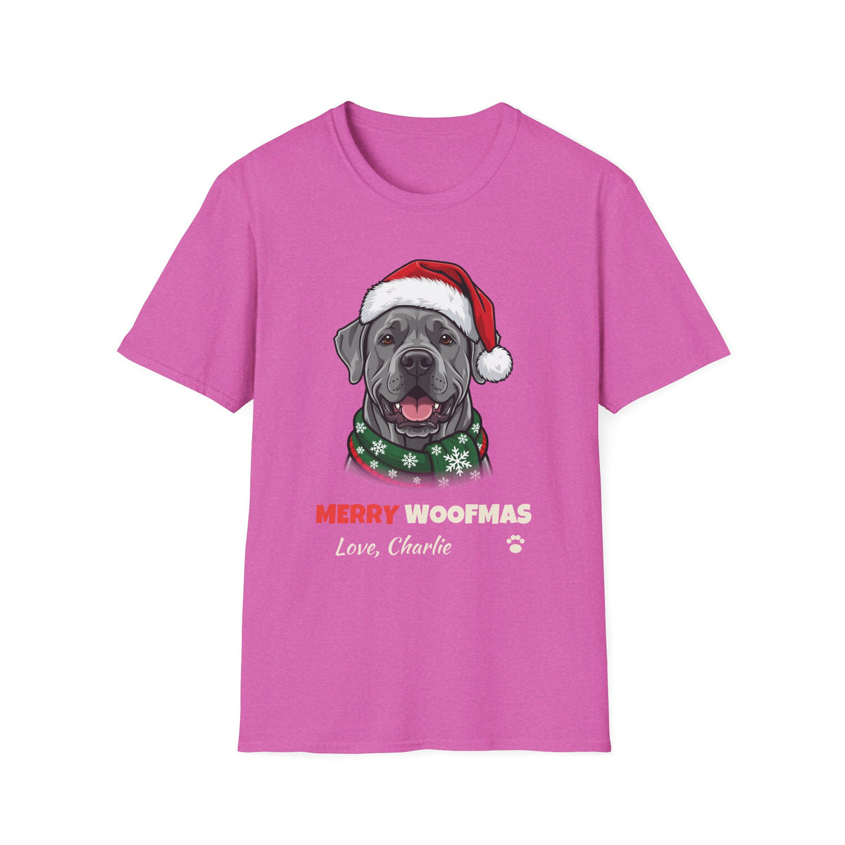Merry Woofmas Cane Corso Christmas t-shirt in Heather Berry, front view