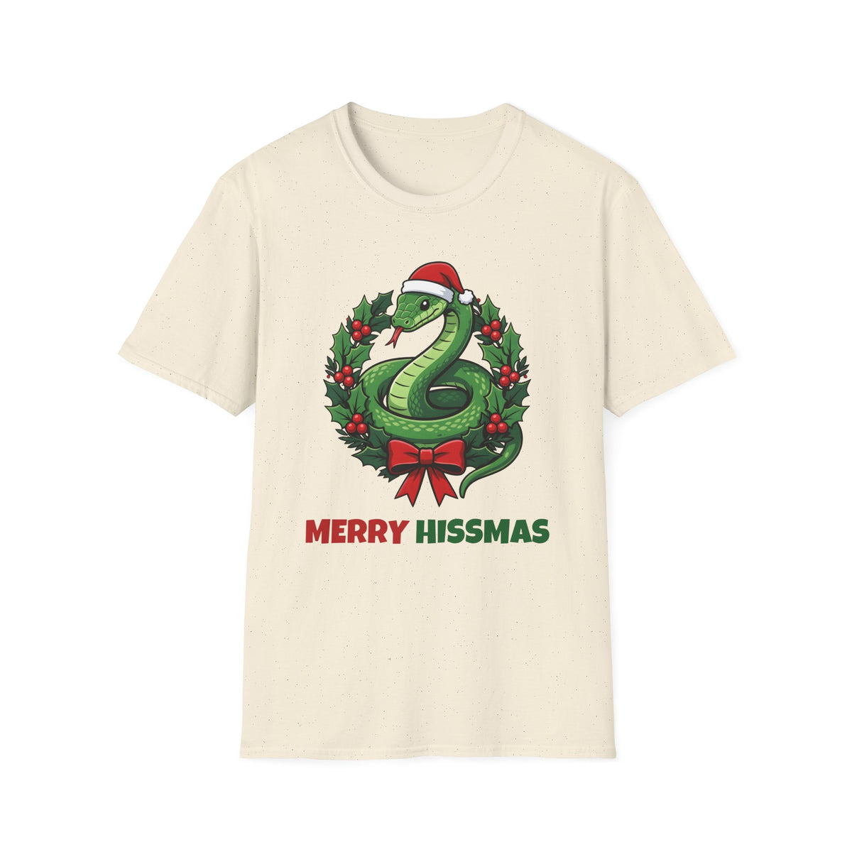 Merry Hissmas Christmas t-shirt in Natural, front view