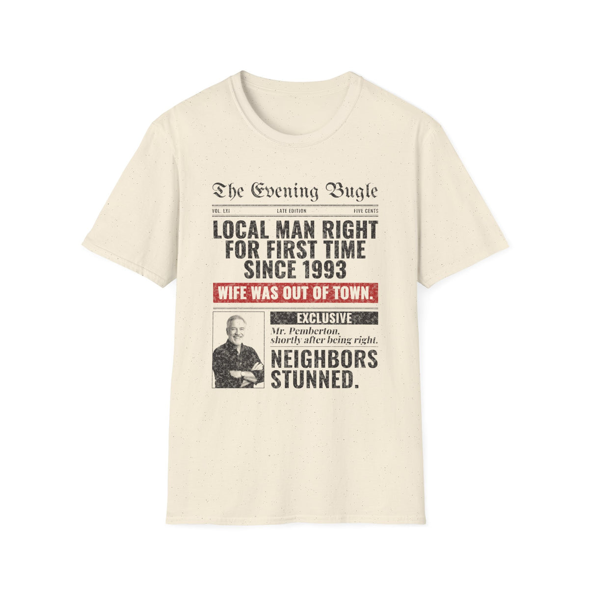 Evening Bugle Dad Joke t-shirt in Natural, front view