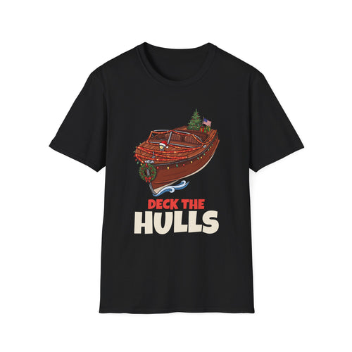 Deck the Hulls Christmas t-shirt in Black, front view