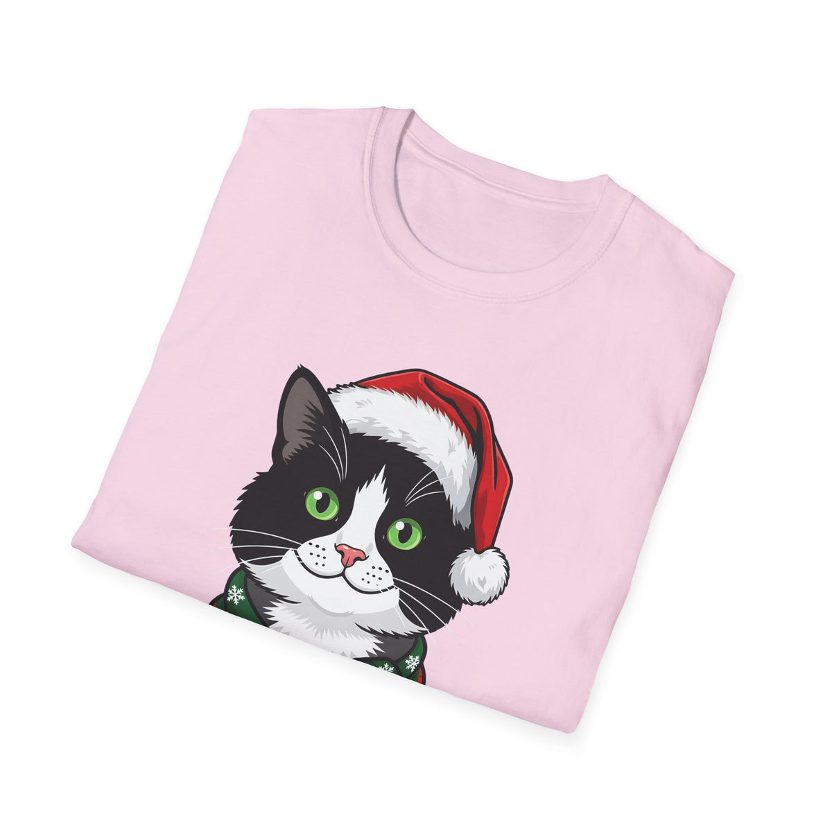 Merry Whiskers Tuxedo Cat Christmas t-shirt, product photo 30