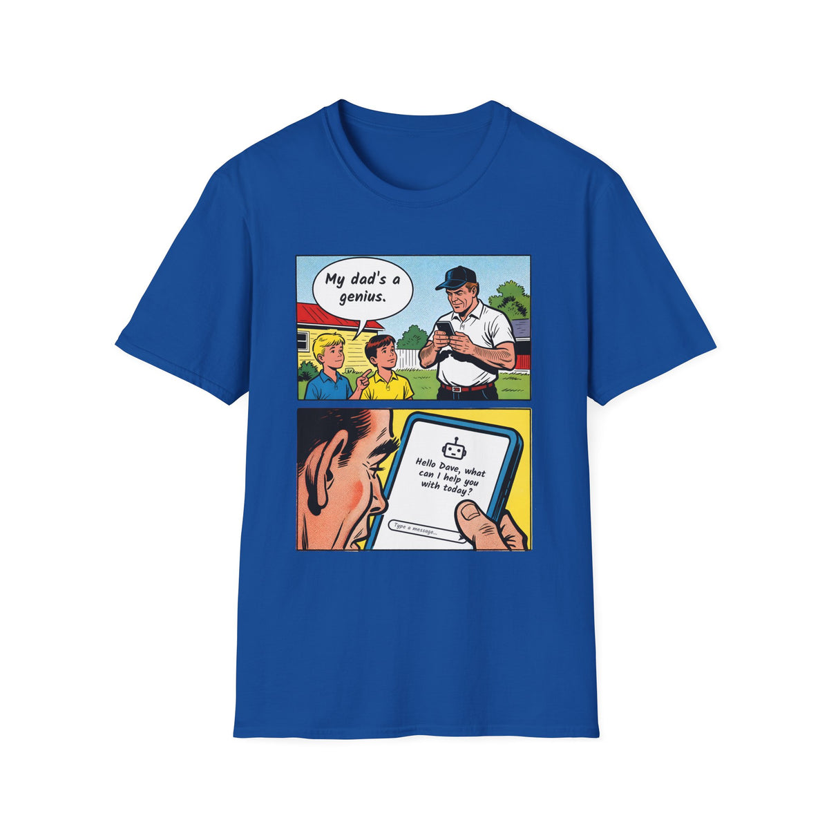 My Dad's a Genius t-shirt in Royal, front view
