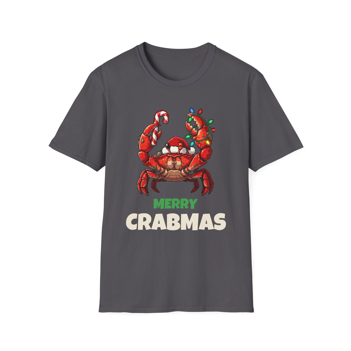 Merry Crabmas Christmas t-shirt in Charcoal, front view
