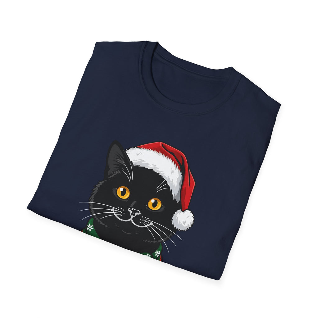 Merry Whiskers Black Cat Christmas t-shirt, product photo 3