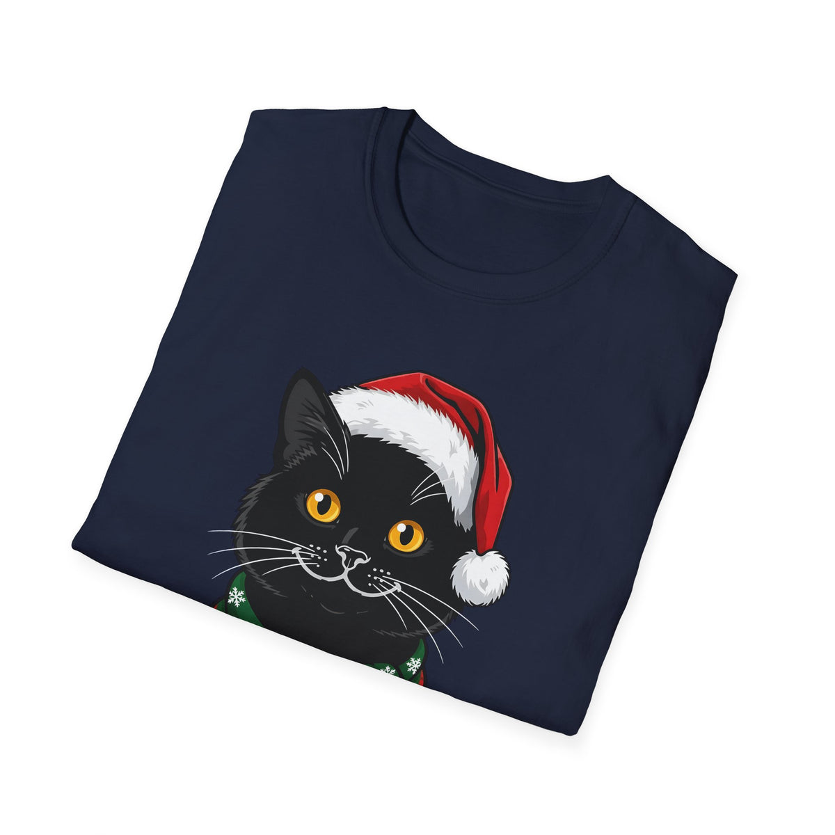 Merry Whiskers Black Cat Christmas t-shirt, product photo 3