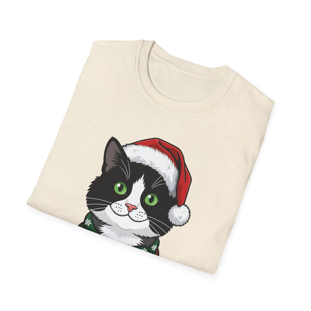 Merry Whiskers Tuxedo Cat Christmas t-shirt, product photo 15