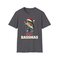 Merry Bassmas Christmas t-shirt in Charcoal, front view