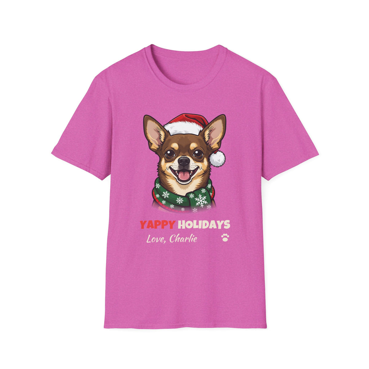 Yappy Holidays Chihuahua Christmas t-shirt in Heather Berry, front view