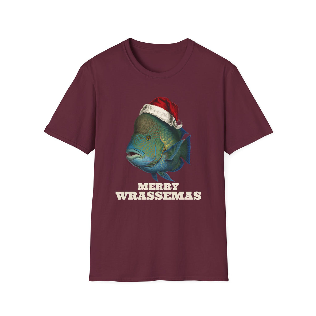 Merry Wrassemas t-shirt in Maroon, front view