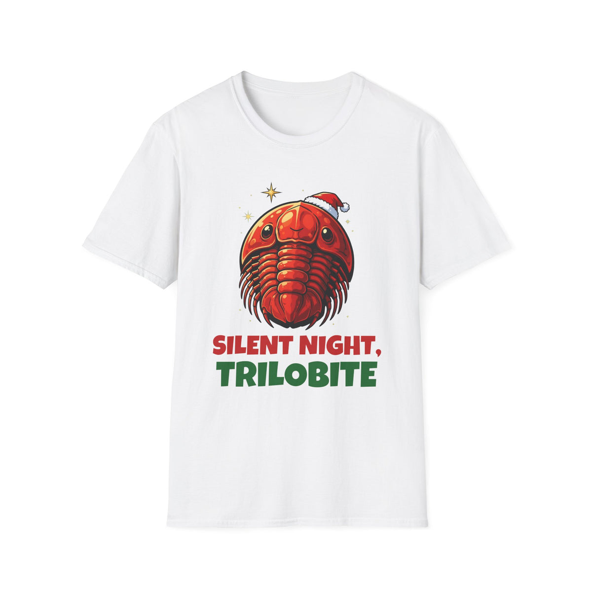 Silent Night, Trilobite Christmas t-shirt in White, front view