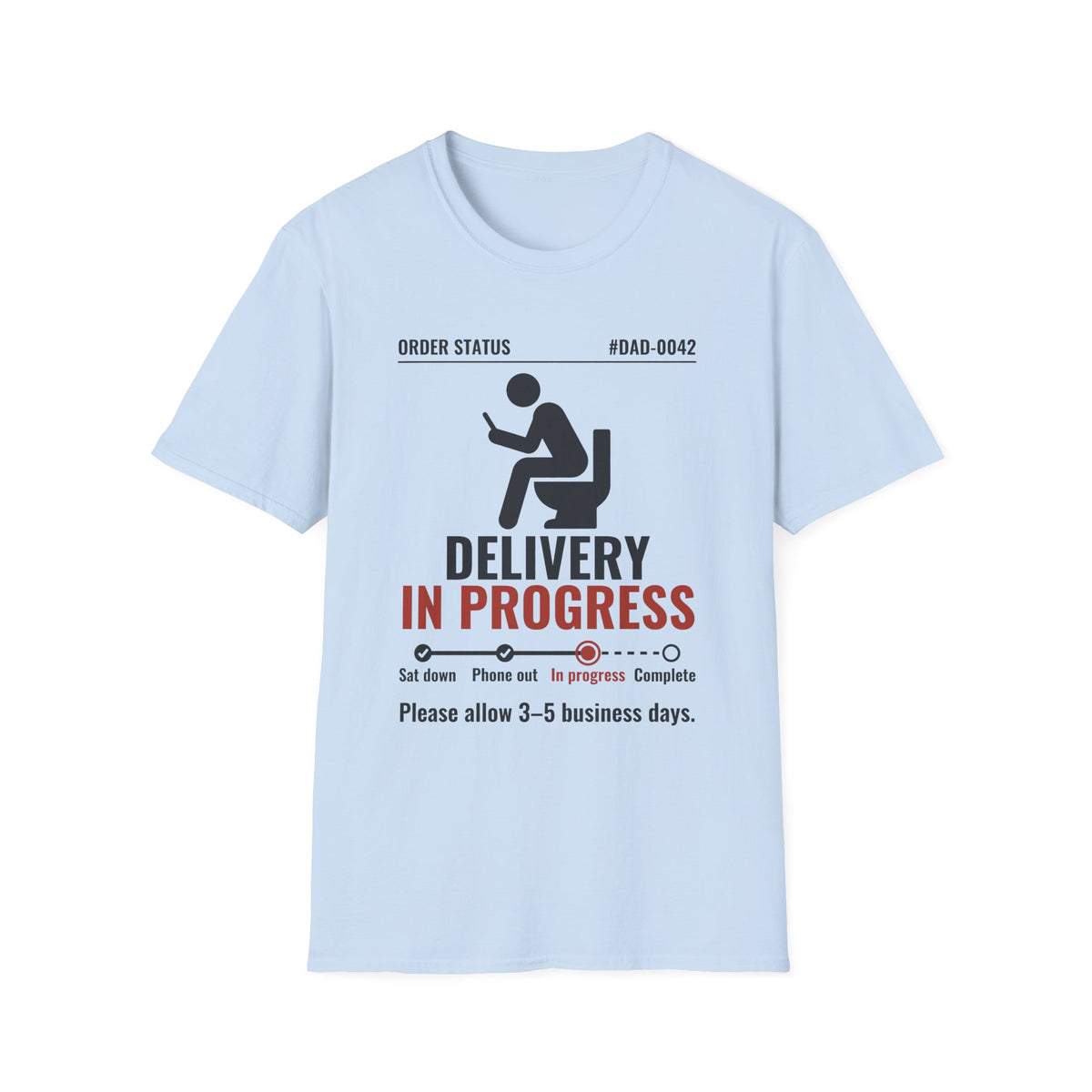 Delivery In Progress t-shirt in Light Blue, front view