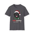 Merry Woofmas Black Labrador Christmas t-shirt in Charcoal, front view