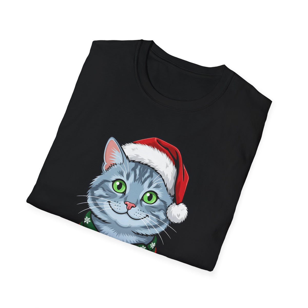Merry Whiskers Gray Cat Christmas t-shirt, product photo 3