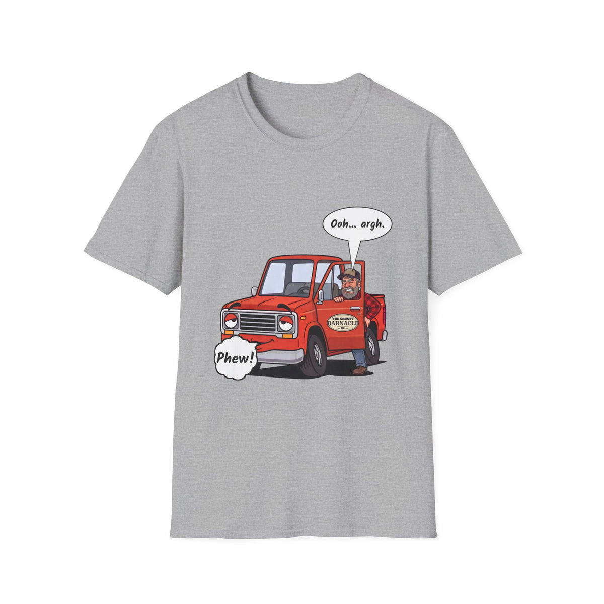 Tired Truck Phew t-shirt in Sport Gray, front view