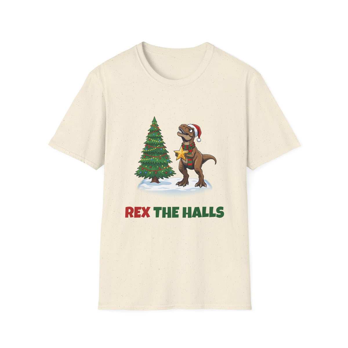 Rex the Halls Christmas t-shirt in Natural, front view