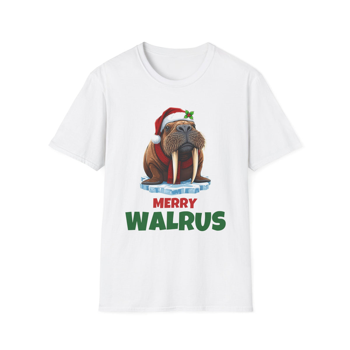 Merry Walrus Christmas t-shirt in White, front view