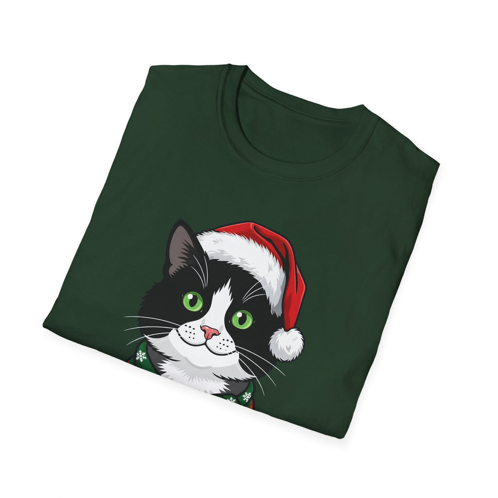 Merry Whiskers Tuxedo Cat Christmas t-shirt, product photo 18