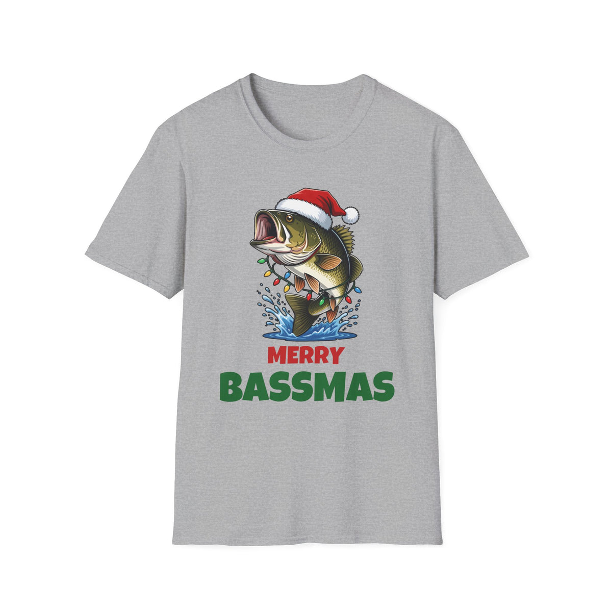 Merry Bassmas Christmas t-shirt in Sport Gray, front view