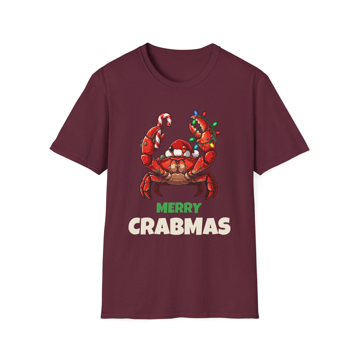 Merry Crabmas Christmas t-shirt in Maroon, front view