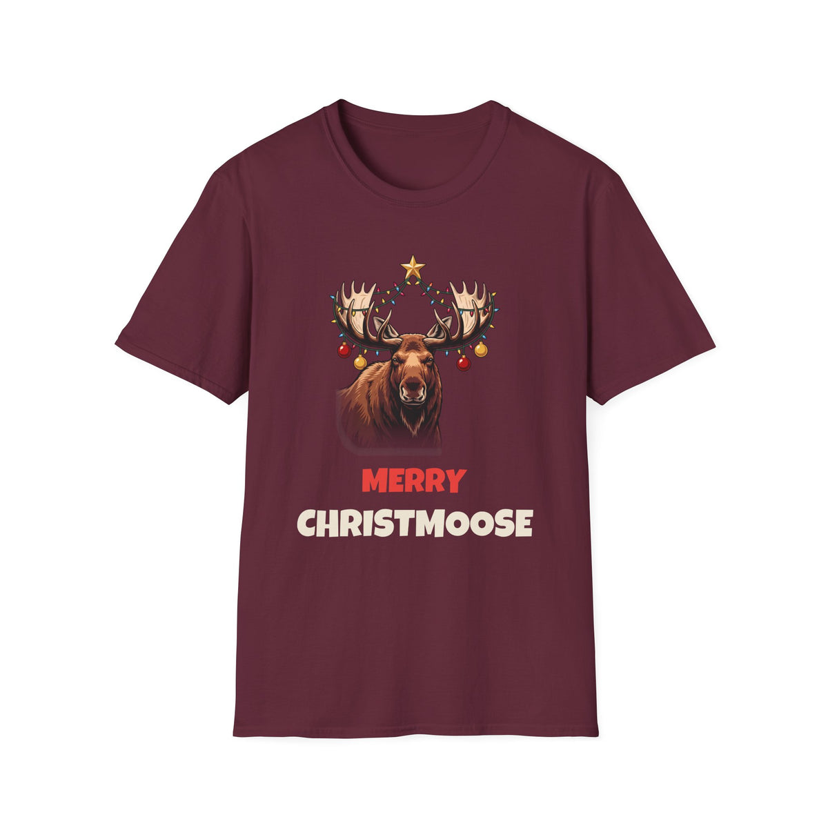 Merry Christmoose Christmas t-shirt in Maroon, front view