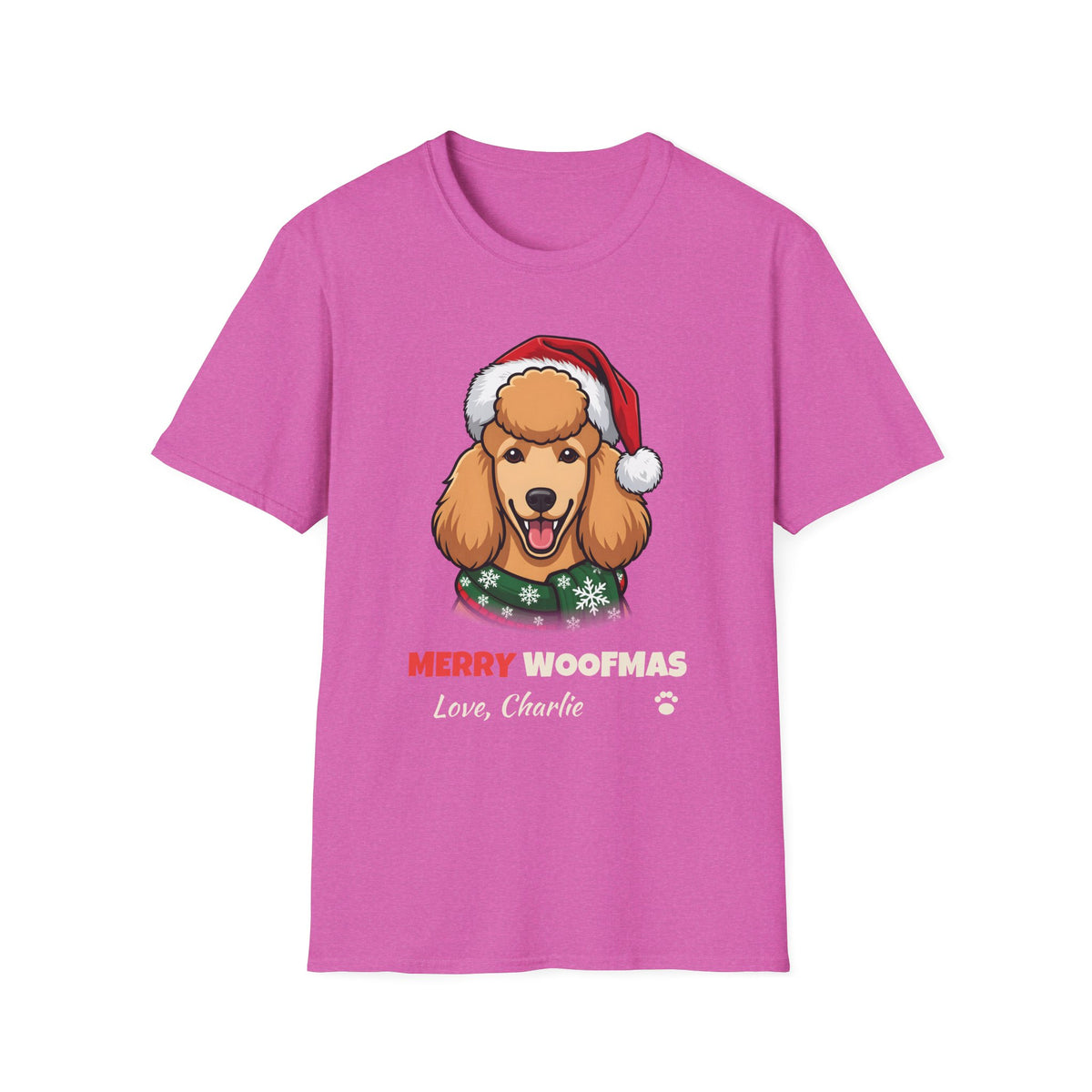 Merry Woofmas Poodle Christmas t-shirt in Heather Berry, front view