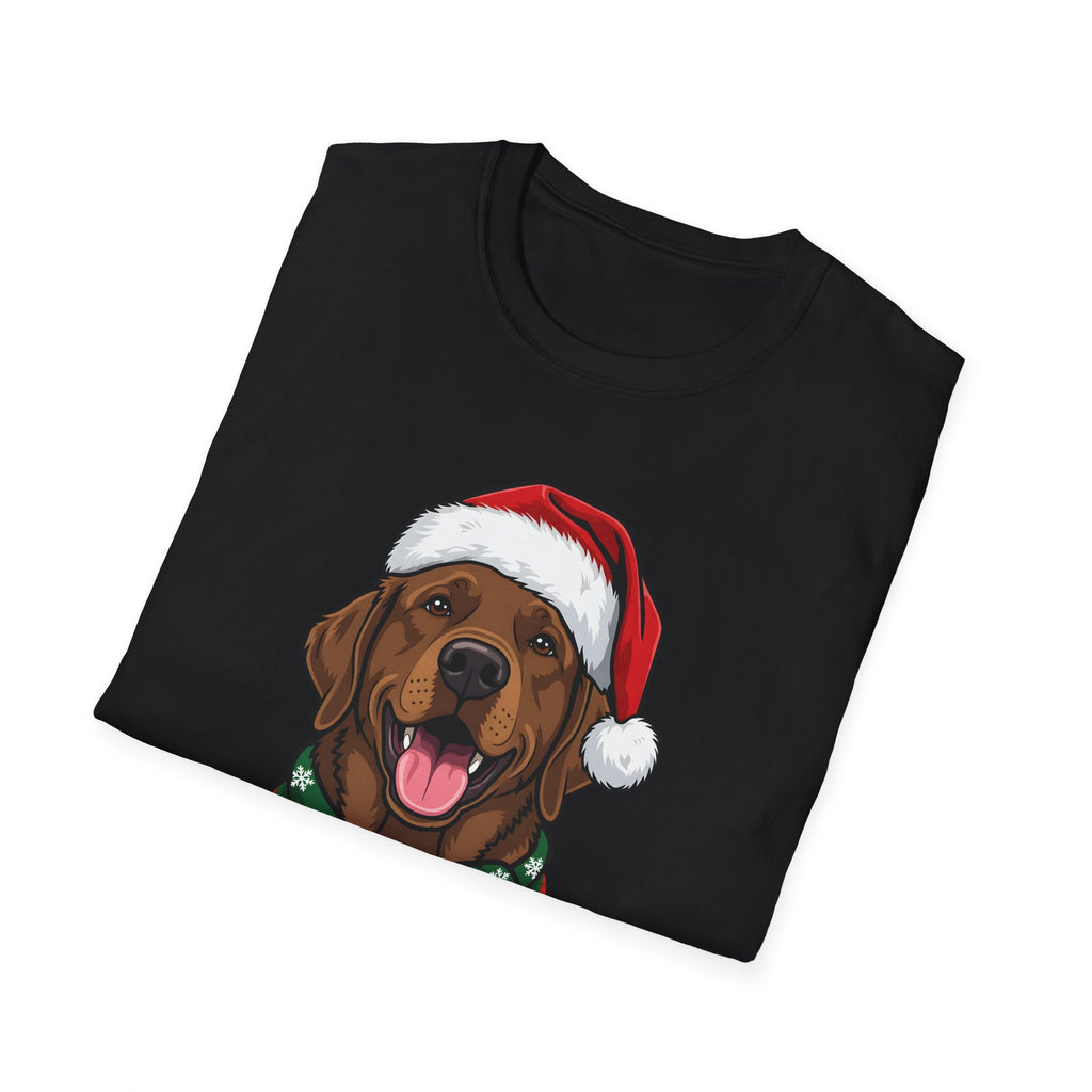 Merry Woofmas Chocolate Labrador Christmas t-shirt, product photo 3