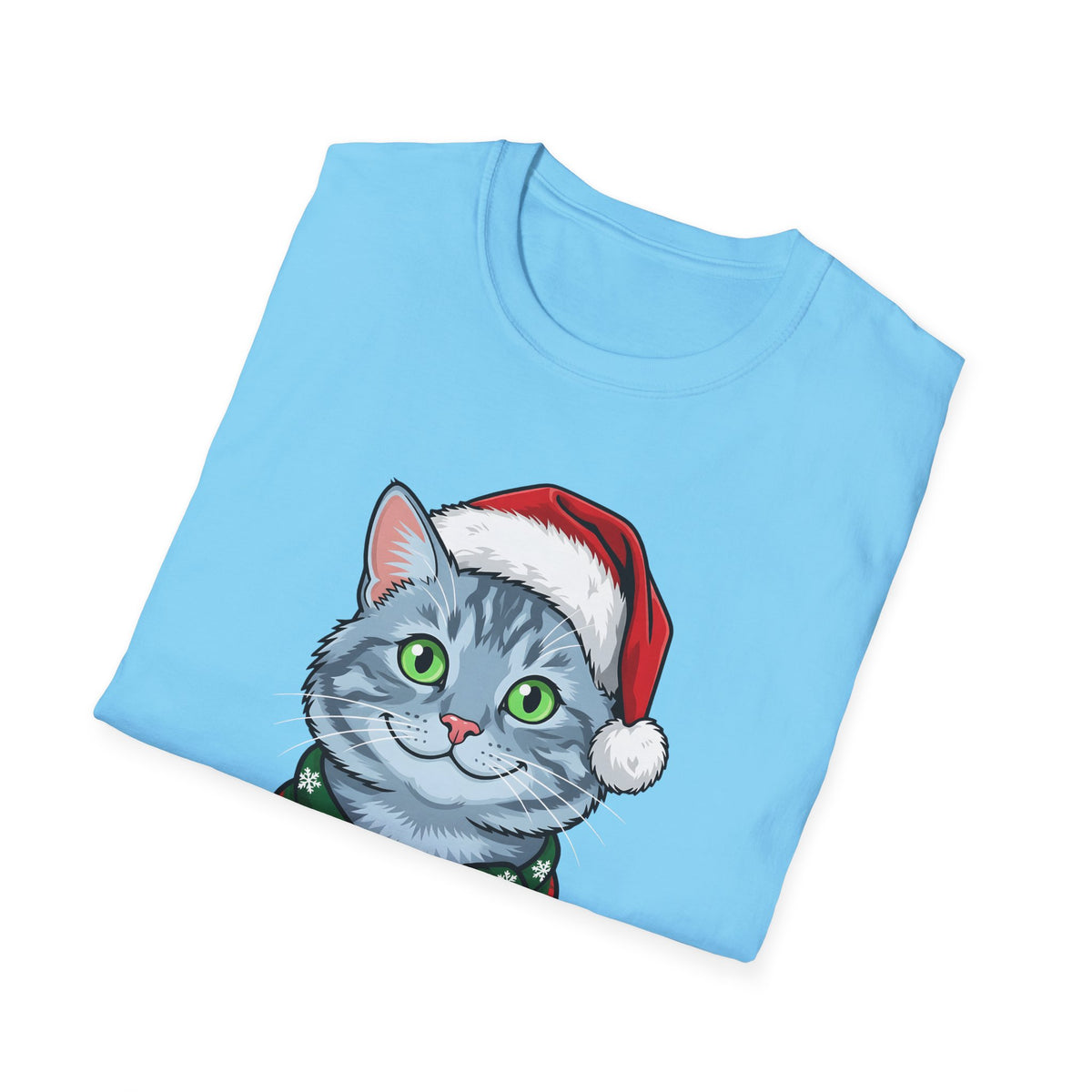 Merry Whiskers Gray Cat Christmas t-shirt, product photo 24