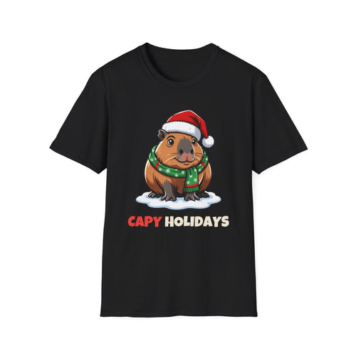 Capy Holidays Christmas t-shirt in Black, front view