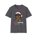 Merry Woofmas Rottweiler Christmas t-shirt in Charcoal, front view