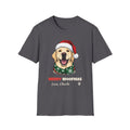 Merry Woofmas Yellow Labrador Christmas t-shirt in Charcoal, front view