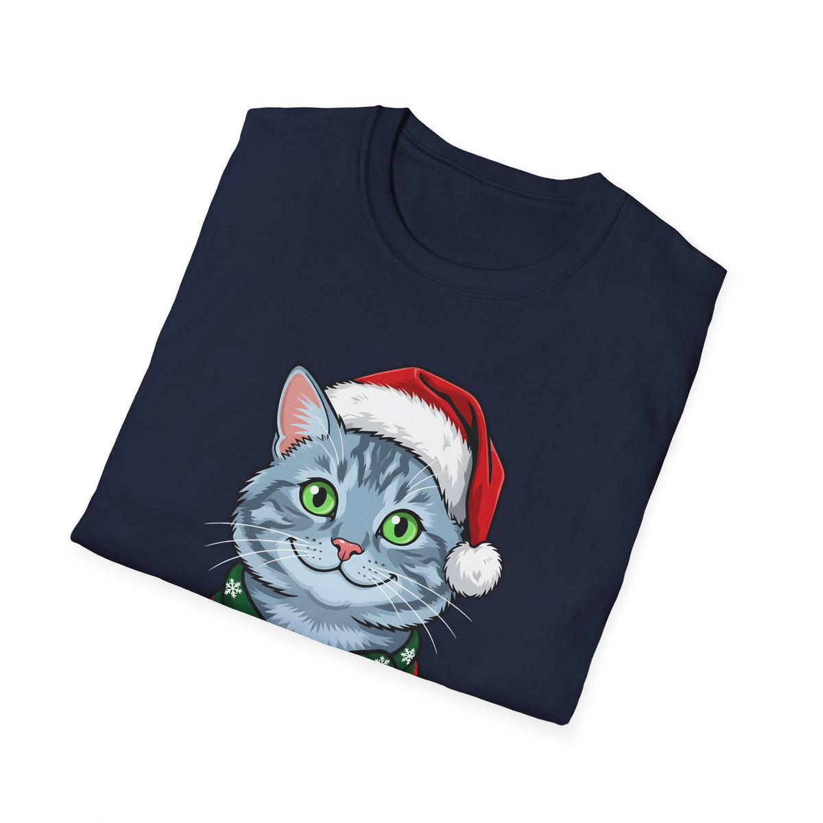 Merry Whiskers Gray Cat Christmas t-shirt, product photo 6