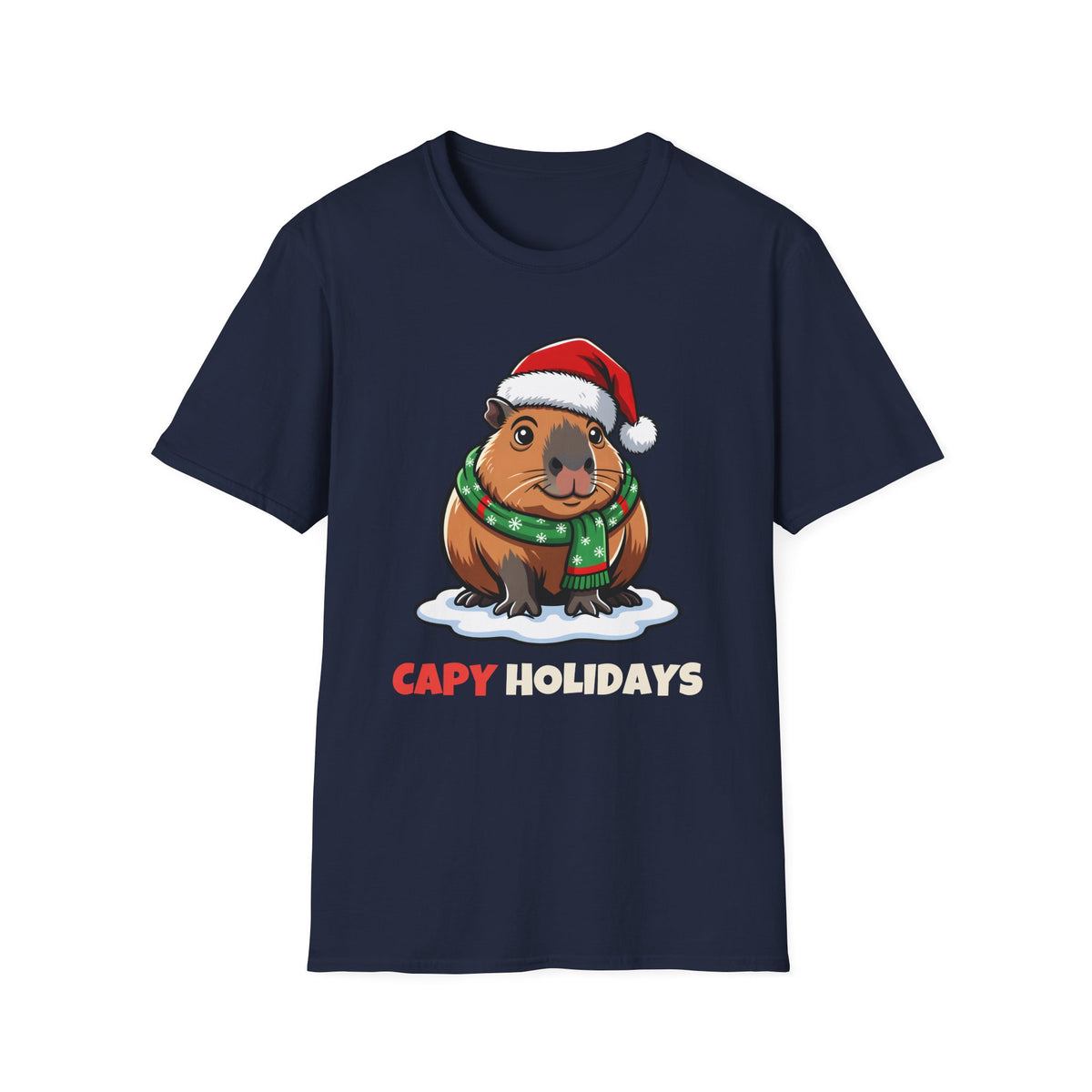 Capy Holidays Christmas t-shirt in Navy, front view