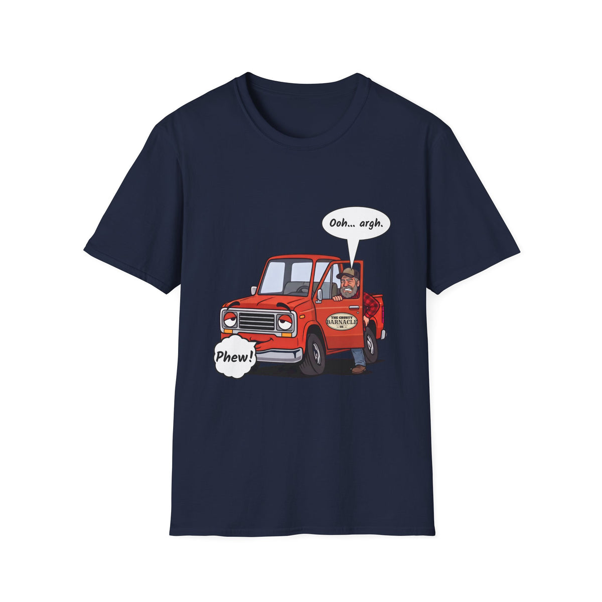 Tired Truck Phew t-shirt in Navy, front view