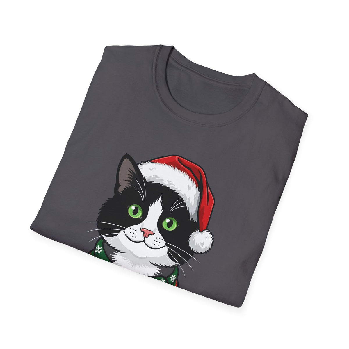 Merry Whiskers Tuxedo Cat Christmas t-shirt, product photo 24
