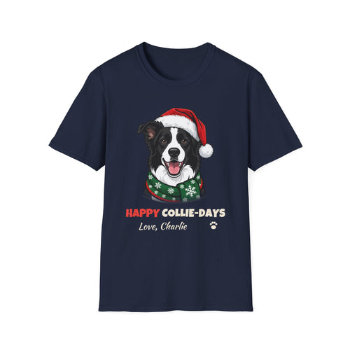 Happy Collie-Days Border Collie Christmas t-shirt in Navy, front view