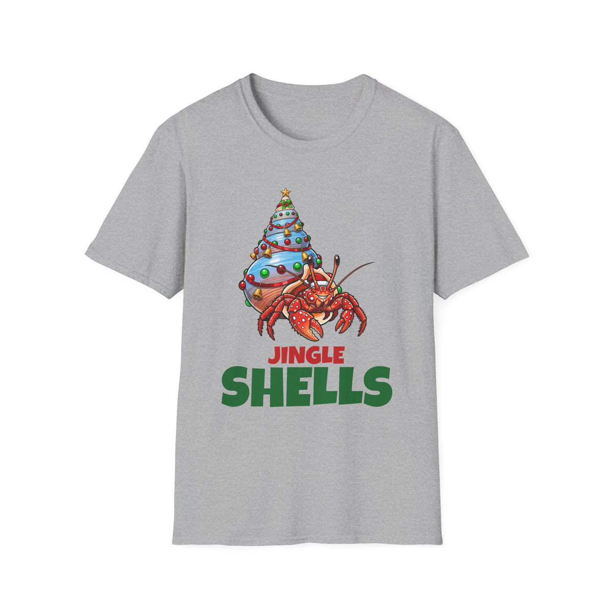 Jingle Shells Christmas t-shirt in Sport Gray, front view